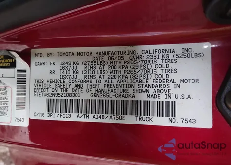 2005 Toyota Tacoma Prerunner V6 from USA, damaged, VIN 5TETU62N95Z108301